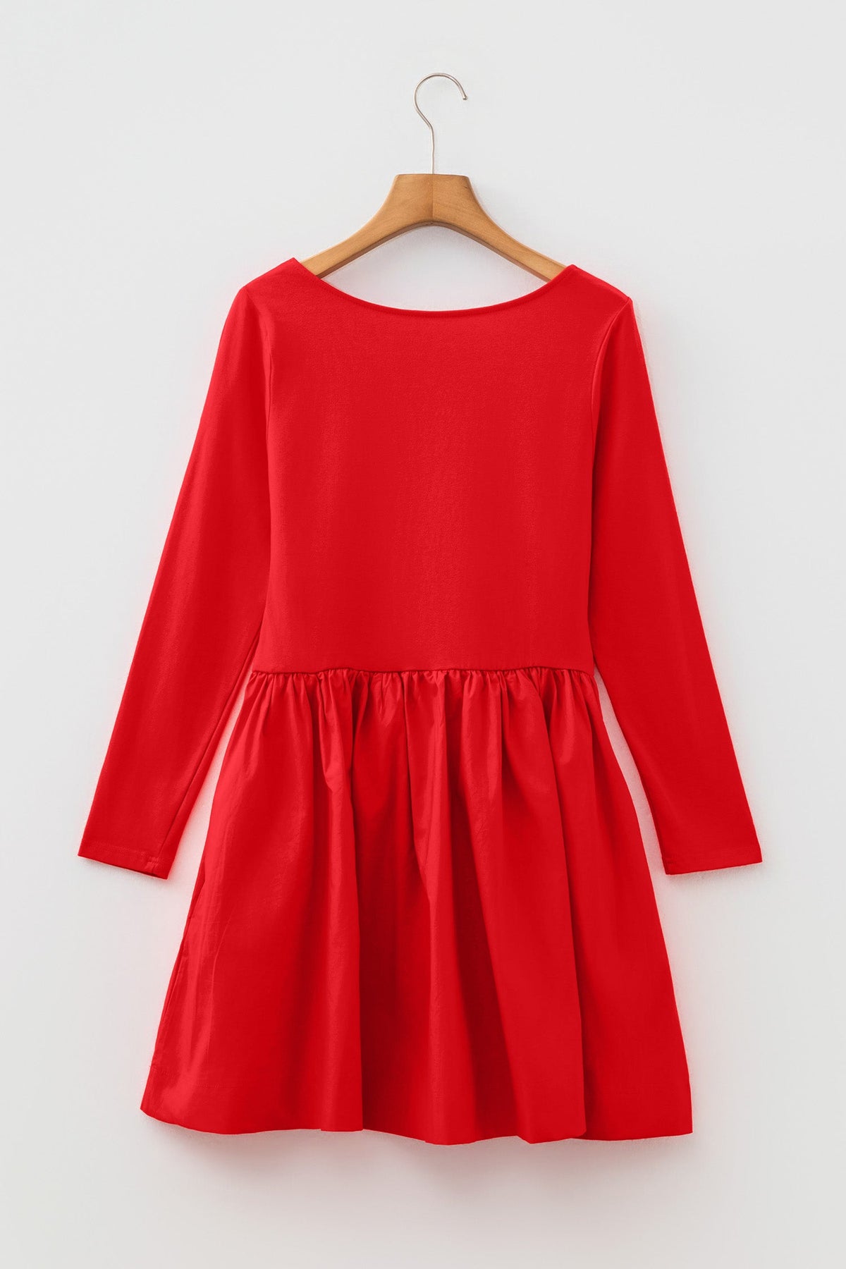 Solid Scoop Neck Long Sleeve Mini Dress