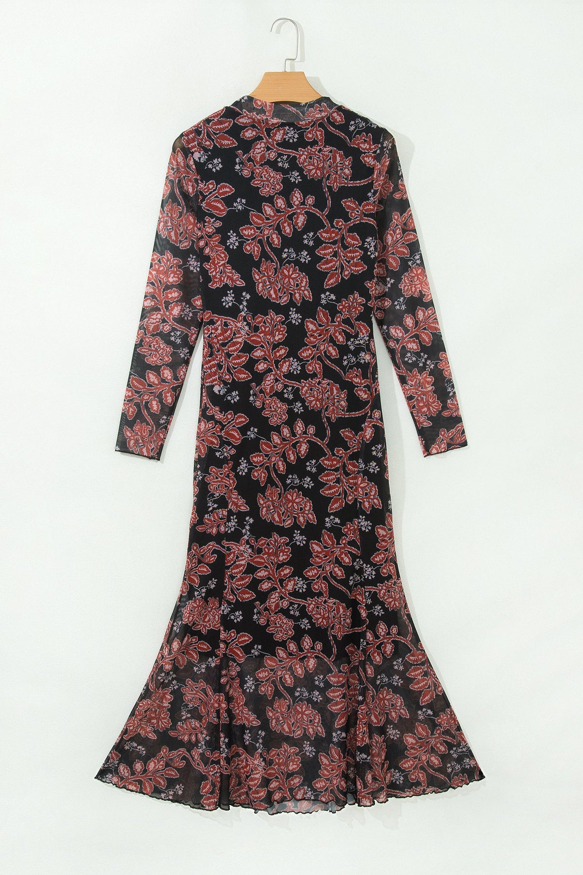 Floral Retro Long Sleeve Mesh Maxi Dress
