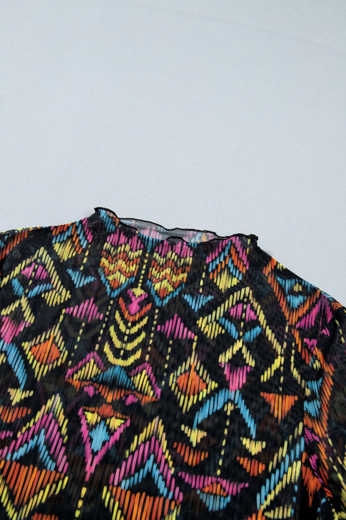 Aztec Mesh Mock Neck Long Sleeve Top