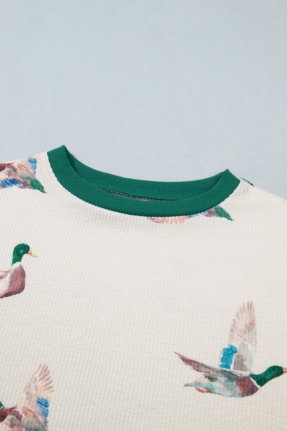 Mallard Duck Corded Knit Crew Neck Pullover Top