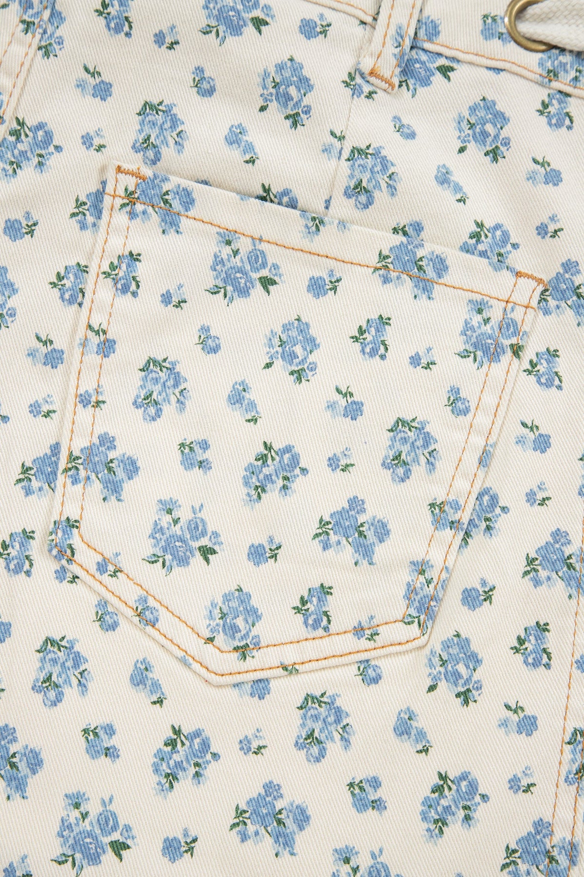 Floral Grommet Knot Waist Barrel Leg Jeans
