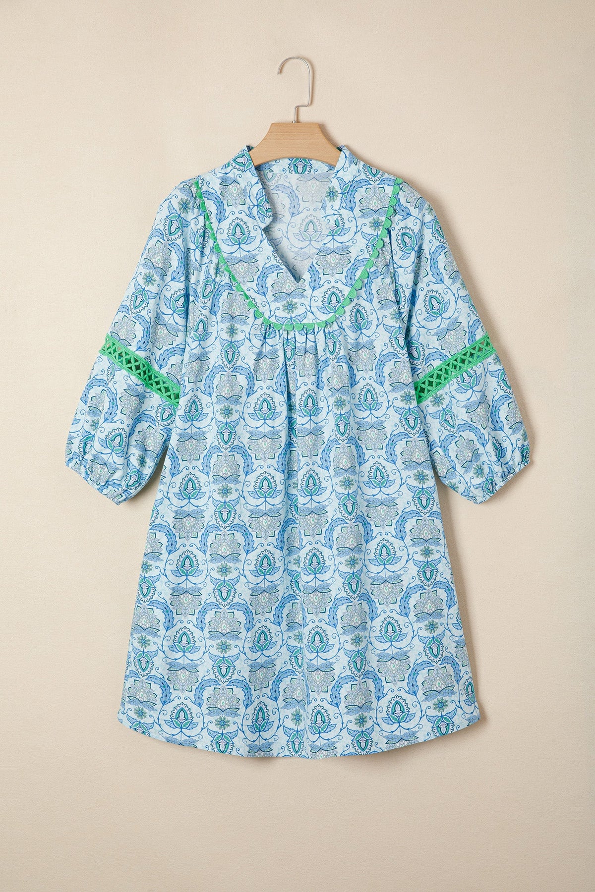 Paisley Patchwork Contrast Bracelet Sleeve Mini Dress