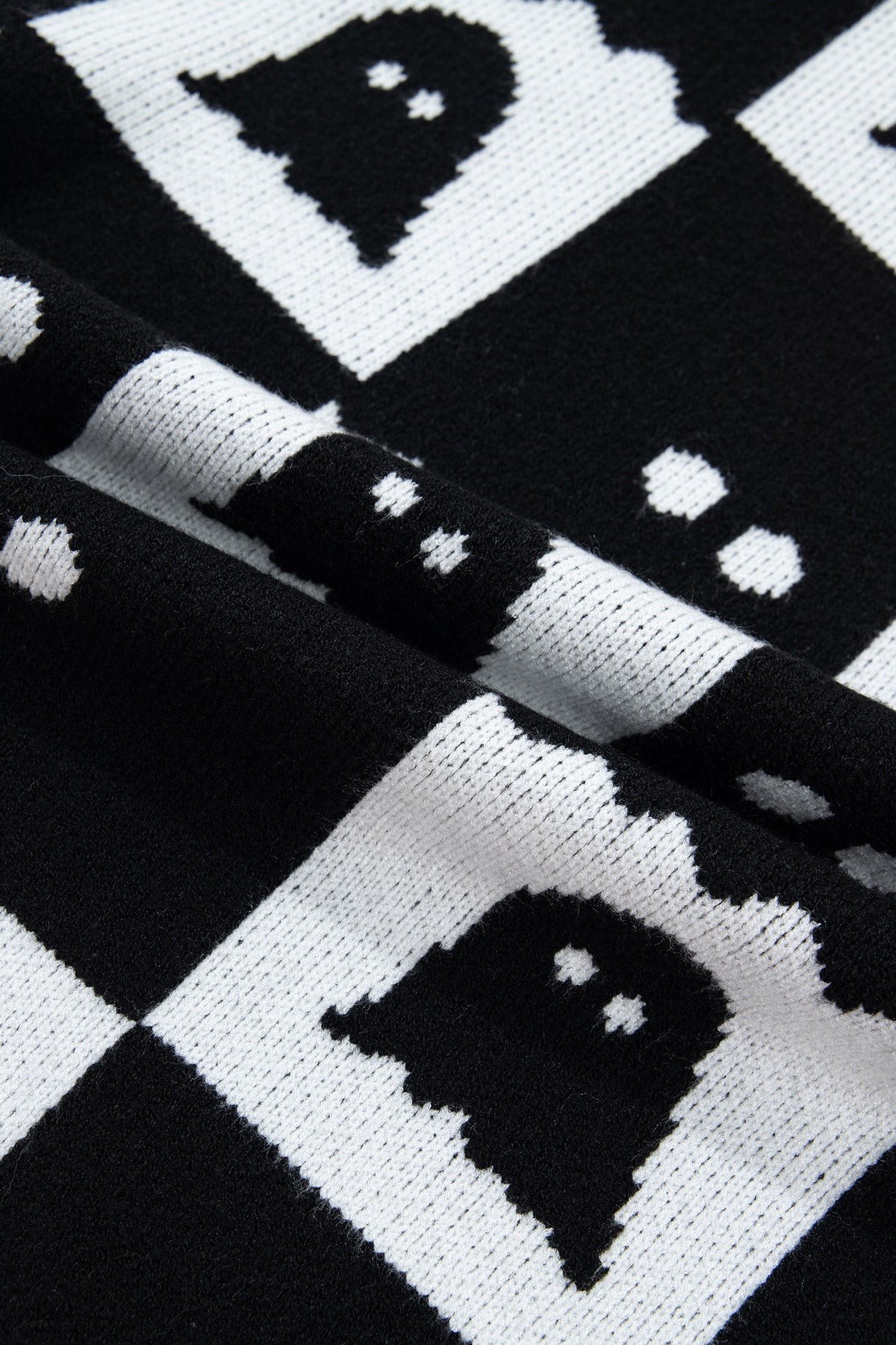 Halloween Ghost Checker High Neck Drop Shoulder Sweater