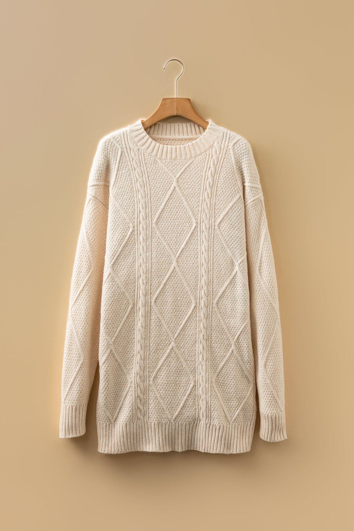 Solid Cable Knit Drop Shoulder Sweater Dress